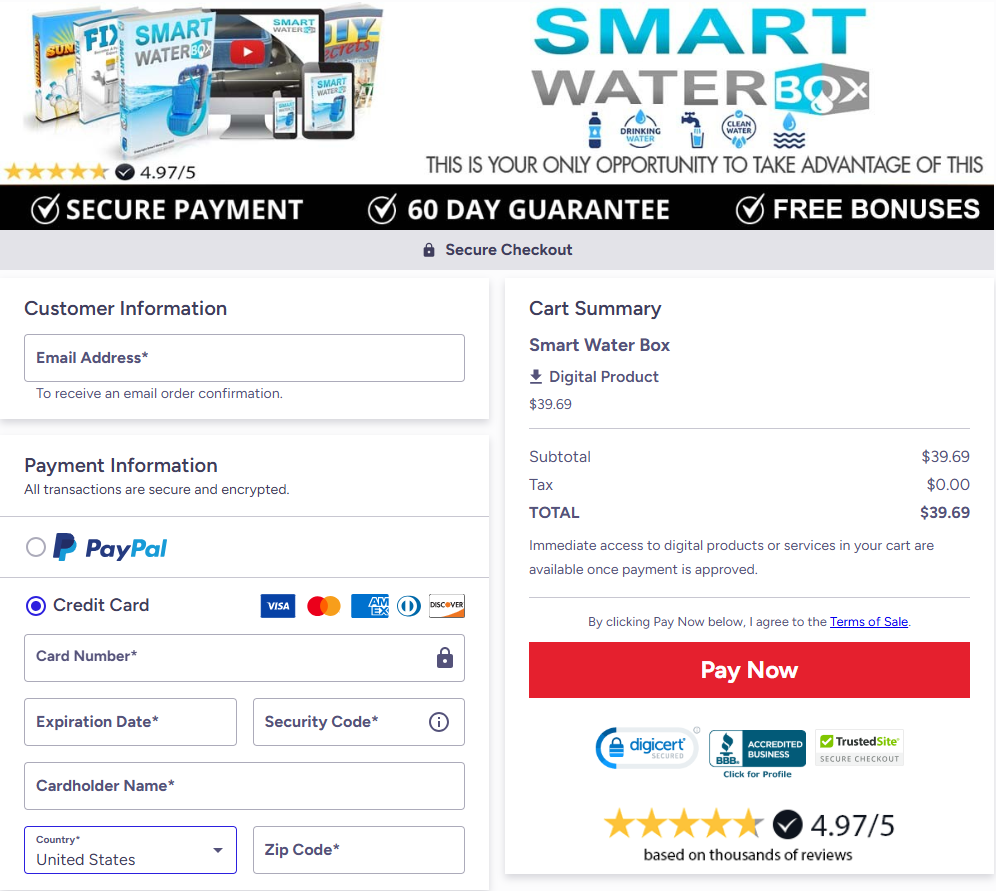 Smart Water Box checkout page